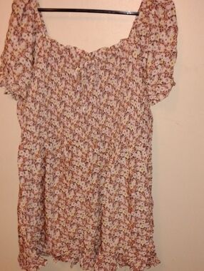 Nadine West Pink Floral Smocked Puff-Sleeve Baby Doll Top